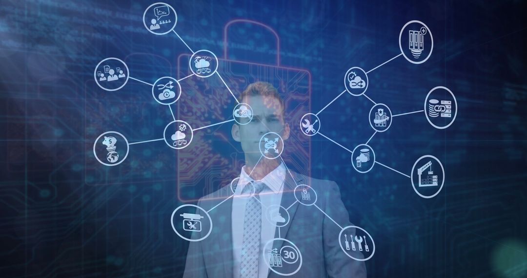 Business Executive Exploring Digital Supply Network With Holographic Visualization