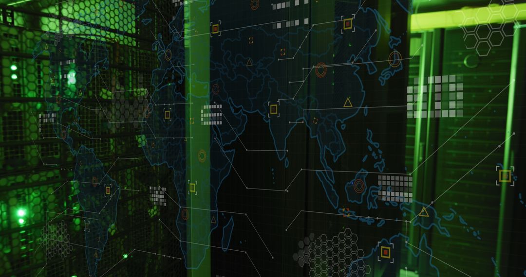 digital data processing over network servers with world map projection - Free Images, Stock Photos and Pictures on Pikwizard.com