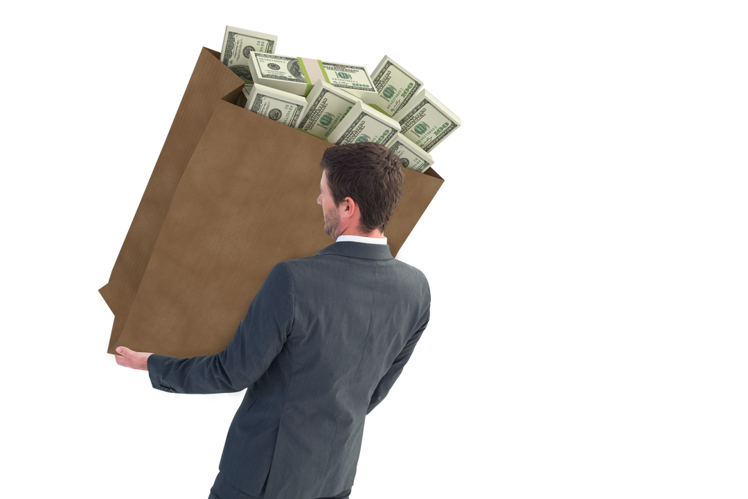 Transparent Businessman Carrying Large Bag Brimming With Cash - Download Free Stock Images Pikwizard.com