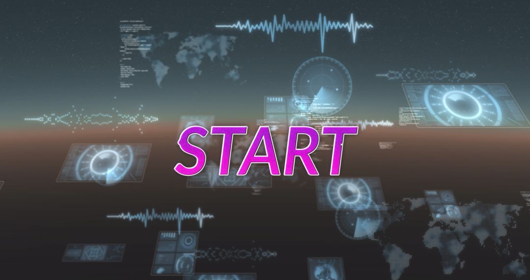 Futuristic Digital Start Screen with Data Processing Elements