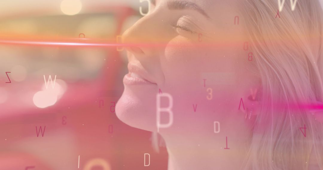 Woman Immersed in a Futuristic Digital Paradigm with Letters