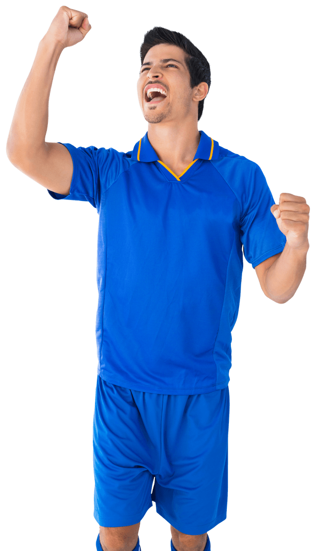 Biracial Soccer Player Joyfully Celebrating on Transparent Background