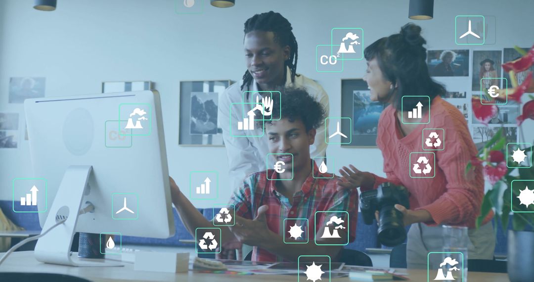 Multiracial Team Analyzing Ecological Data in Modern Office