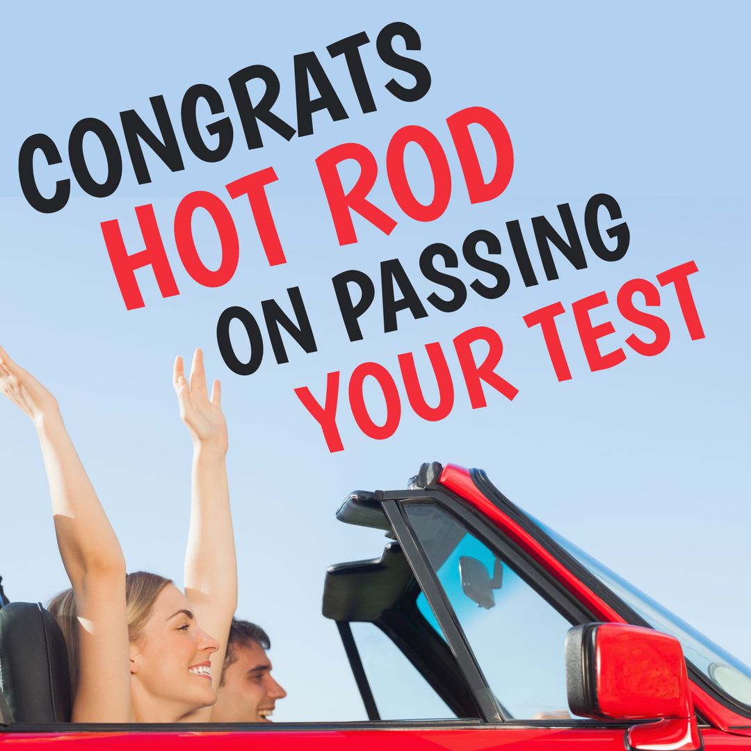 Joyful Celebration of Driving Test Success in Convertible Car
