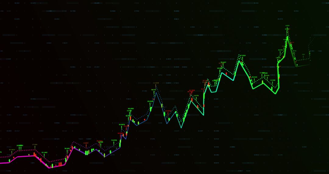 Colorful Digital Stock Market Graph Over Grid Background