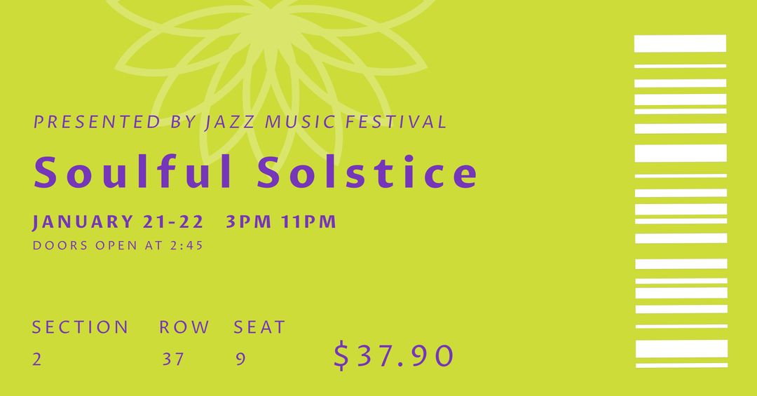Jazz Festival Ticket Template with Floral Versatile Design - Download Free Stock Templates Pikwizard.com