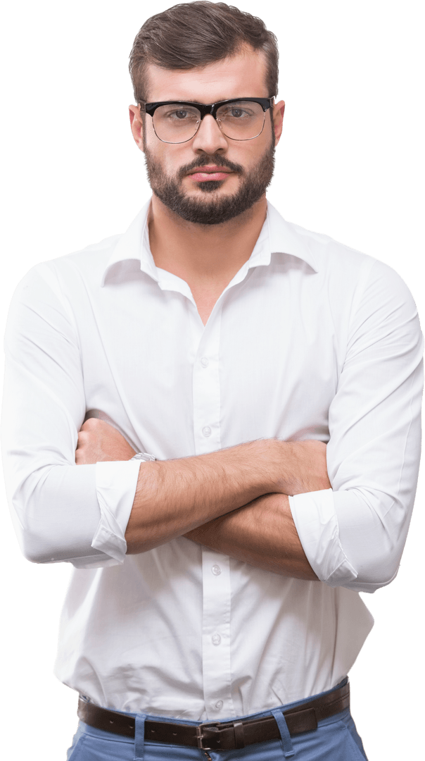Transparent Confident Businessman With Arms Crossed
