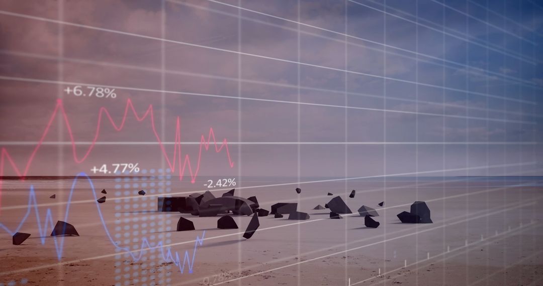 Financial Data Processing over Broken Euro Symbol on Cloudy Beach