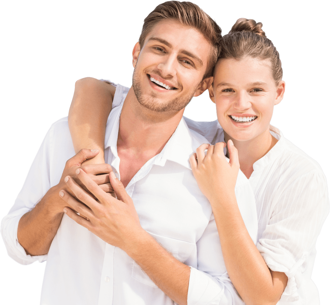 Smiling Couple Embracing on Transparent Background, Love and Happiness Concept