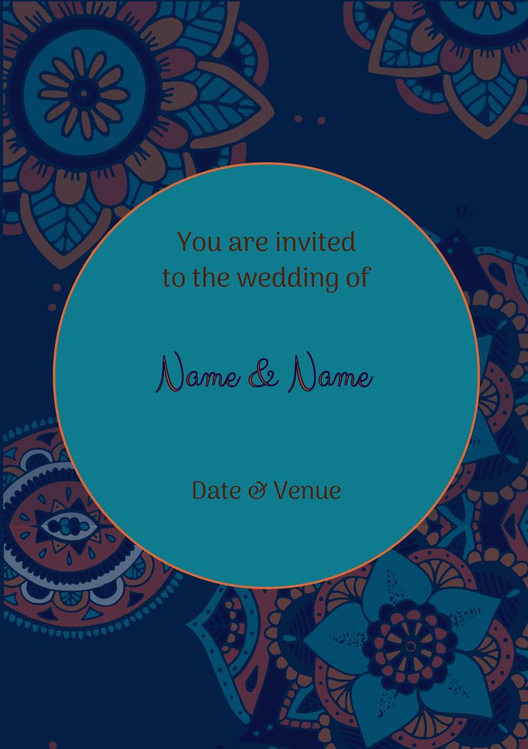 Wedding Invitation with Indian Pattern over Dark Blue Background - Download Free Stock Templates Pikwizard.com