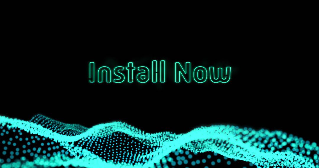 Neon 'Install Now' Text with Glowing Data Wave Background
