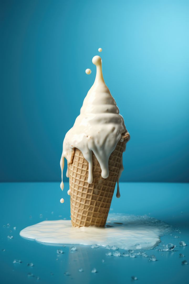 Vanilla ice cream in cone on blue background, created using generative ai technology - Free Images, Stock Photos and Pictures on Pikwizard.com