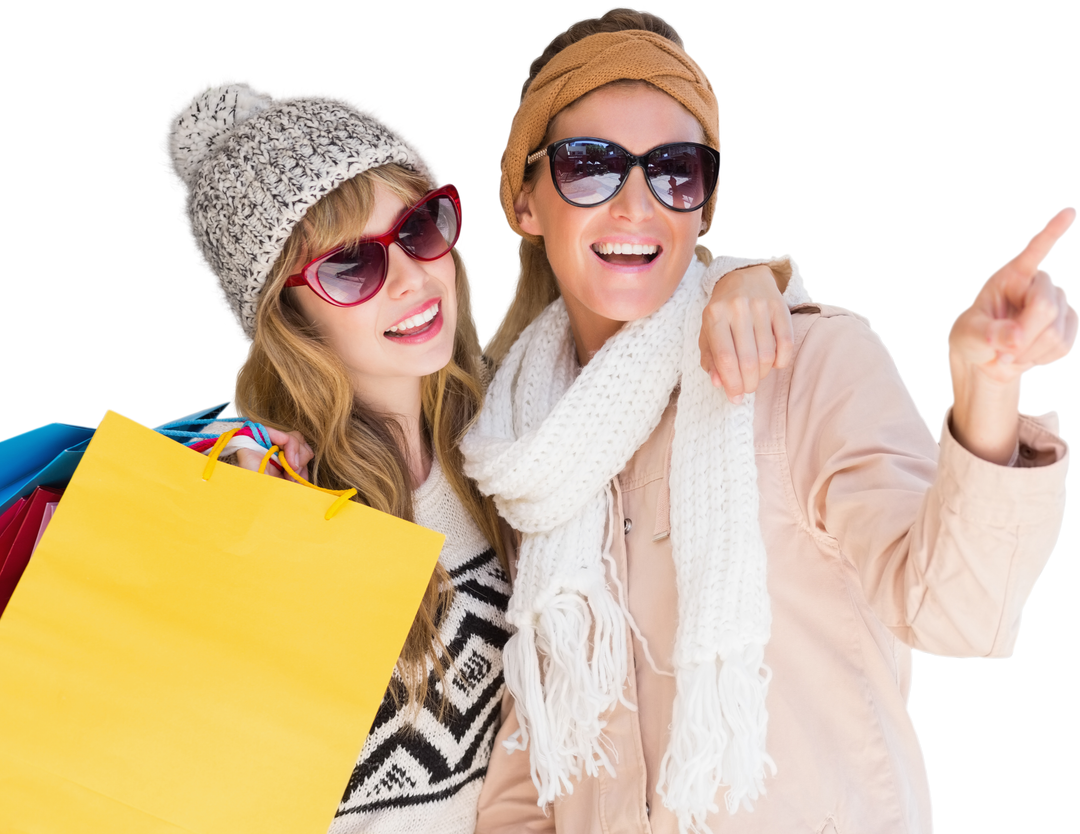 Women in Winter Attire Shopping Joyfully Indoors Transparent Background - Download Free Stock Images Pikwizard.com