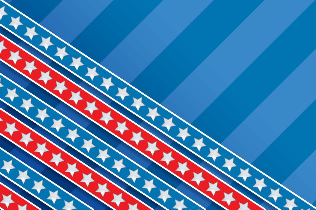 Patriotic Background with Red, Blue Abstract Stars on Transparent