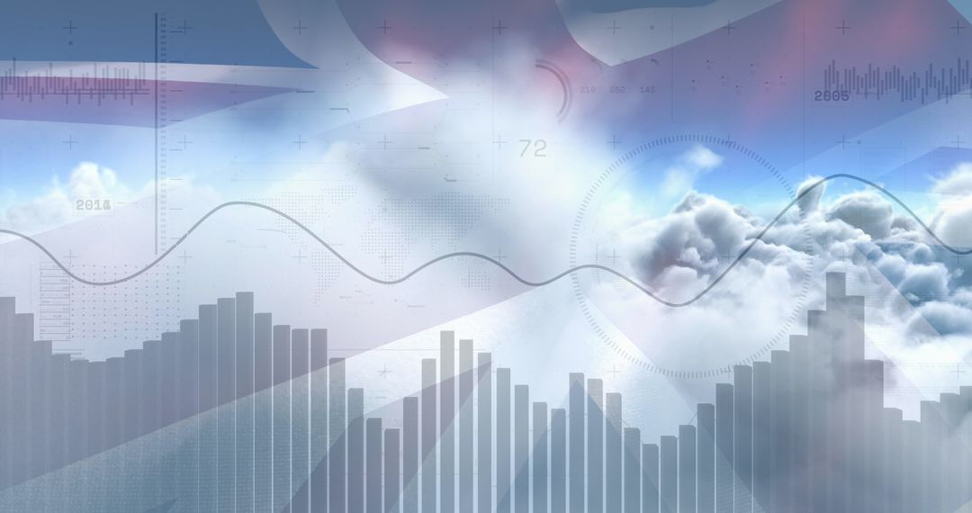 Abstract Global Data Interface with UK Flag and Cloud Background