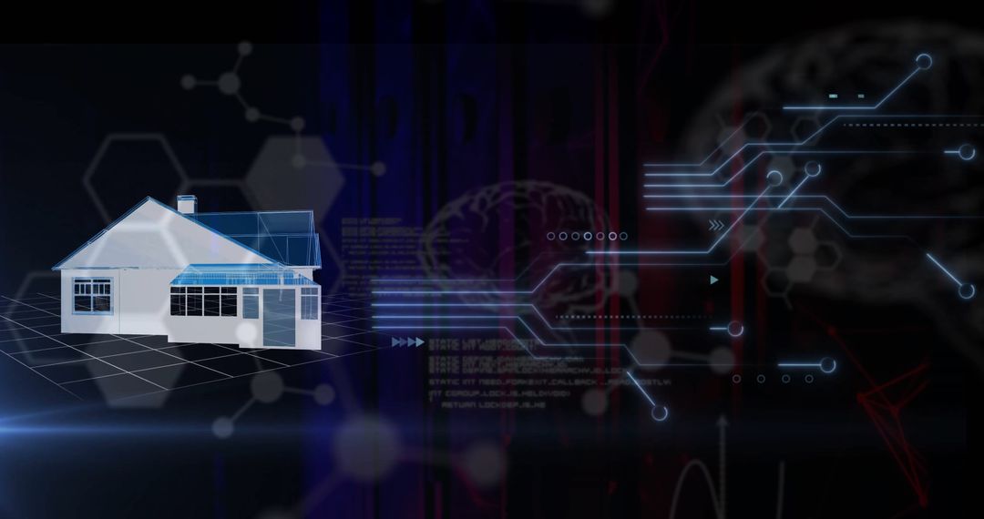 Futuristic House Model with Digital Circuit Lines