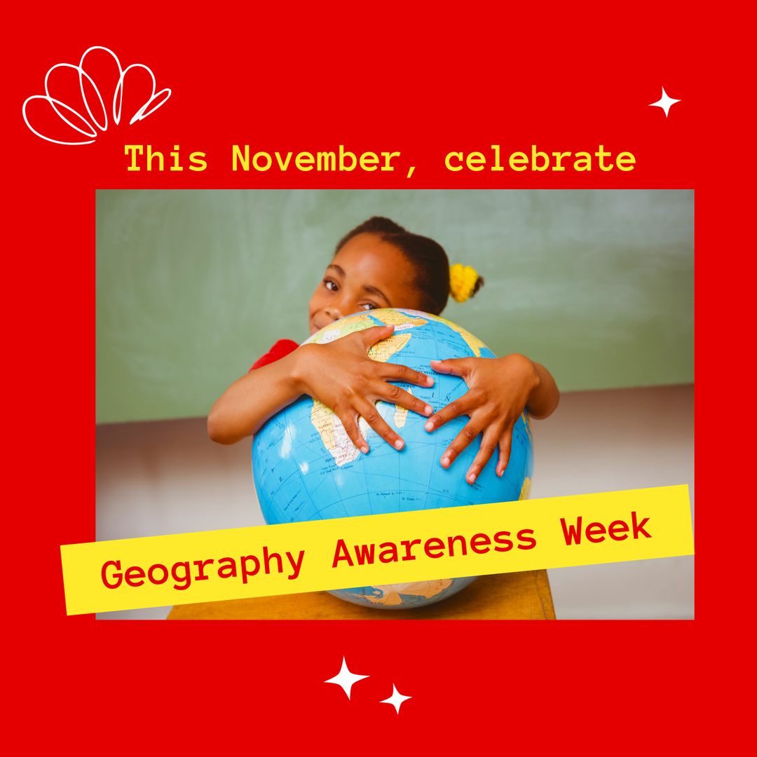 Cheerful Girl Hugging Globe Inspires Geography Awareness