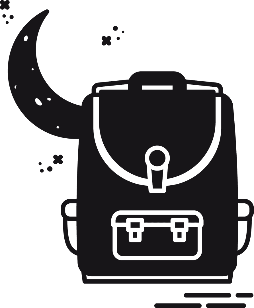 Transparent Vector Backpack with Moon and Stars Graphic for Travel Themes