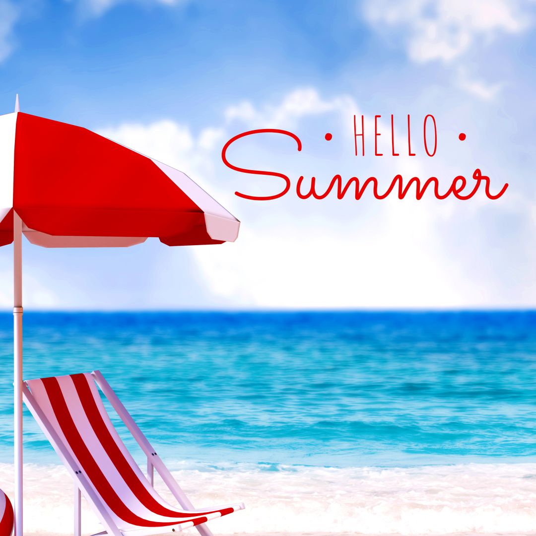 Colorful Beach Scene with Hello Summer Text