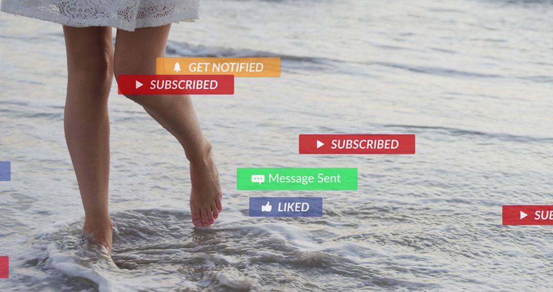 Enjoying Beach Walk with Social Media Interface Overlays