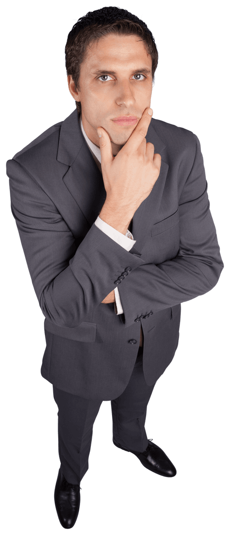 Transparent Businessman Posing Thoughtfully in Suit