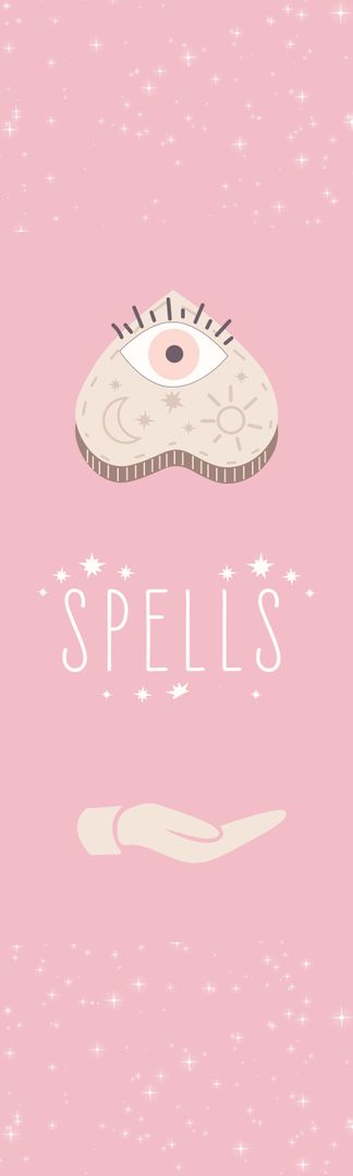 Whimsical Eye and Spells Bookmark Design in Pastel Pink