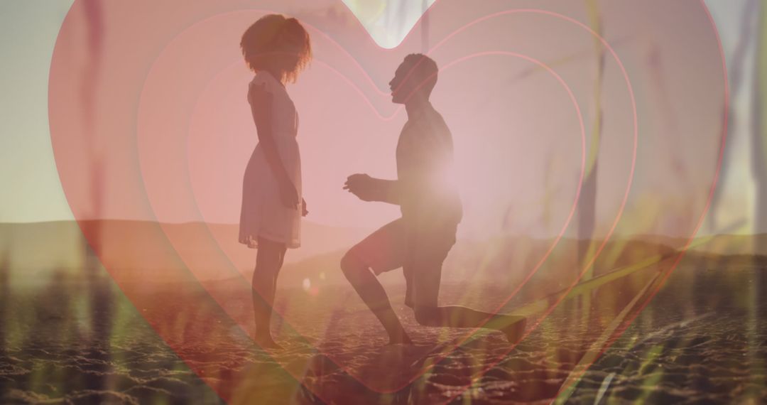 Romantic Proposal with Heart Overlay on Desert Landscape