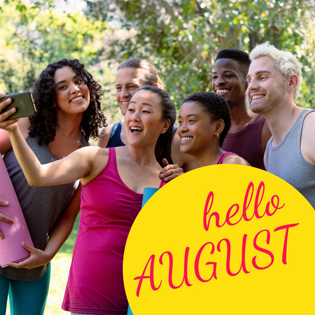 Diverse Group Celebrating Outdoors Together in August