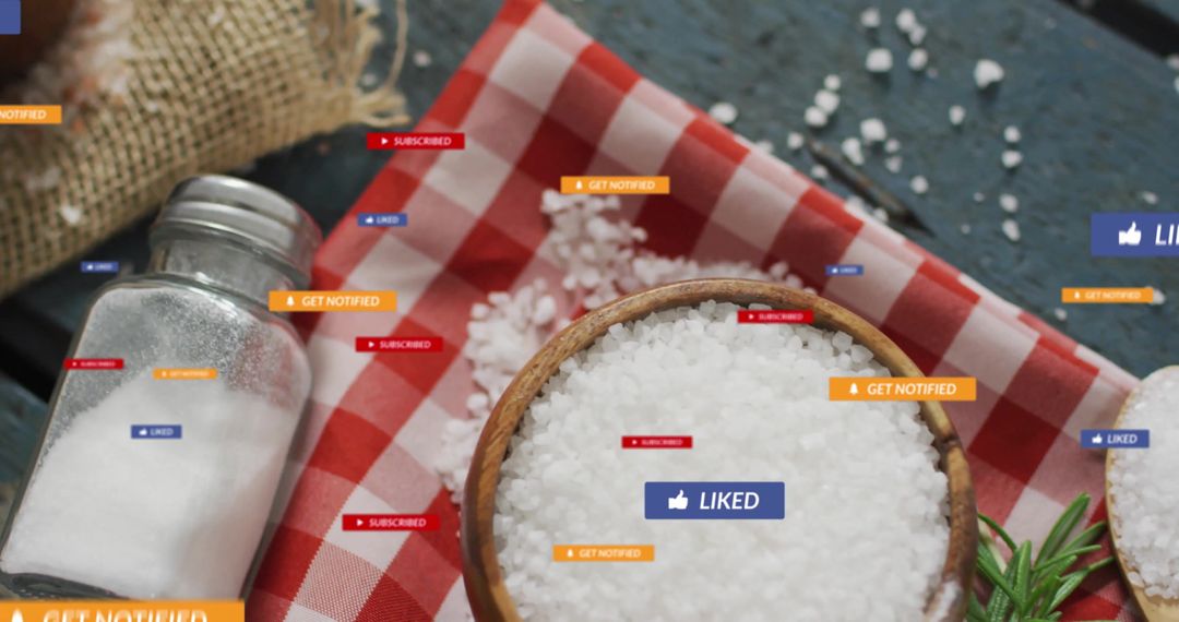 Salt Crystals in Rustic Kitchen with Digital Labels Highlight Culinary Experience