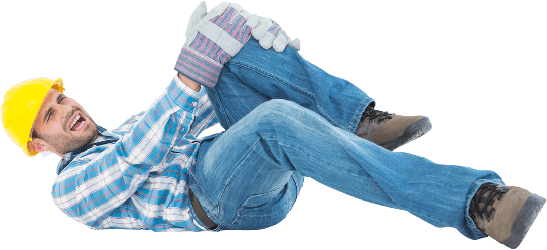 Transparent Image of Injured Construction Worker Clutching Knee