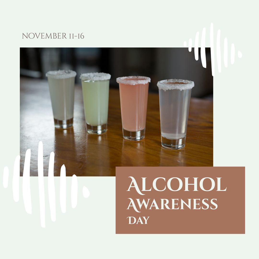 Alcohol Awareness Day Poster with Beverage Glasses on Wooden Table - Download Free Stock Templates Pikwizard.com