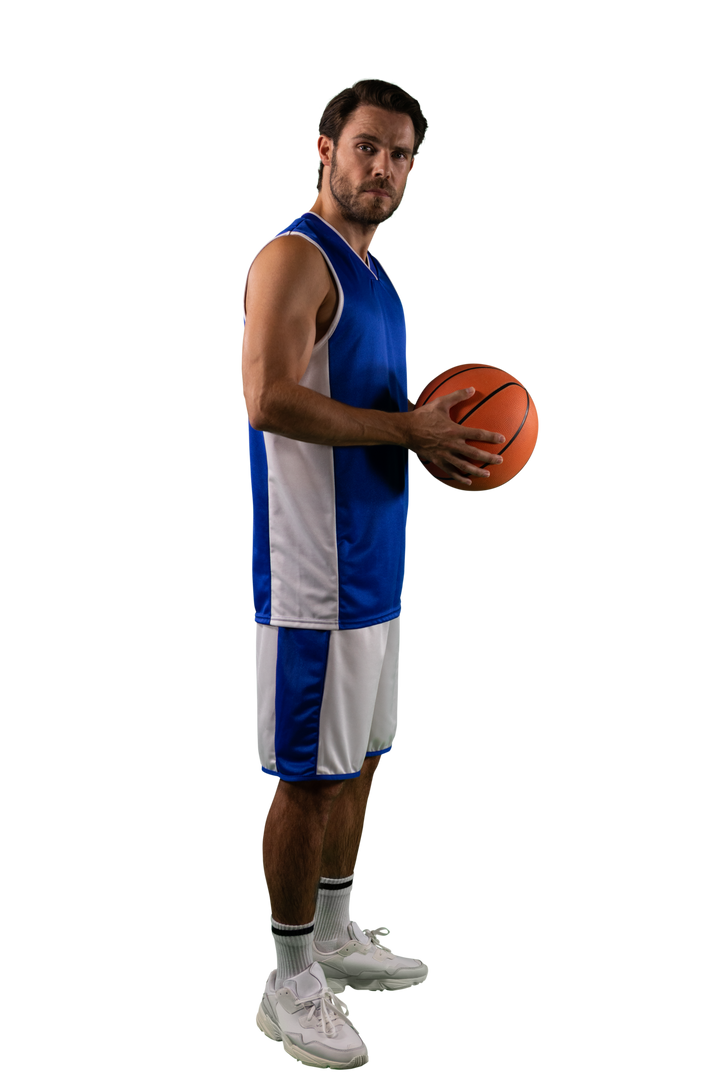 Caucasian Male in Basketball Uniform Holding Ball on Transparent Background - Download Free Stock Images Pikwizard.com