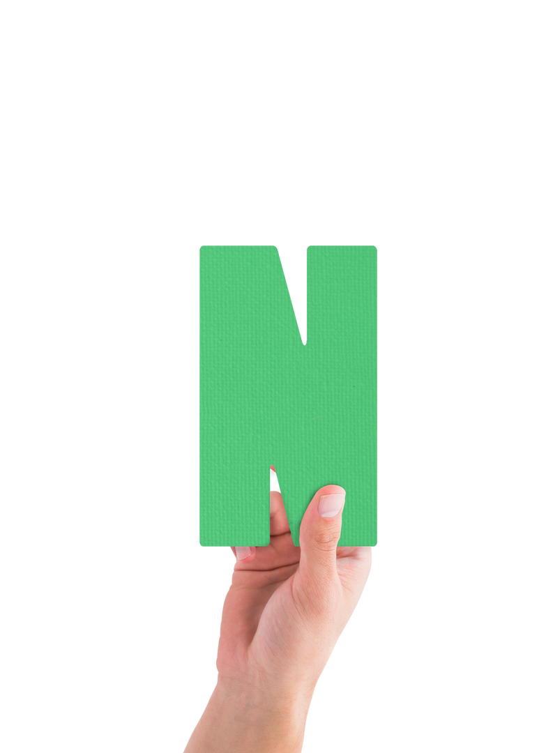 Hand Holding Green Transparent Letter N on White Background - Download Free Stock Images Pikwizard.com