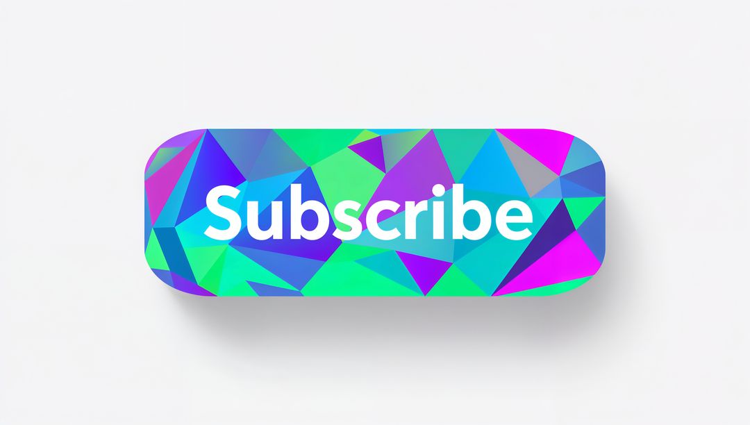Floating Subscribe Button with Vibrant Low-Poly Geometric Pattern and Sans-Serif Text