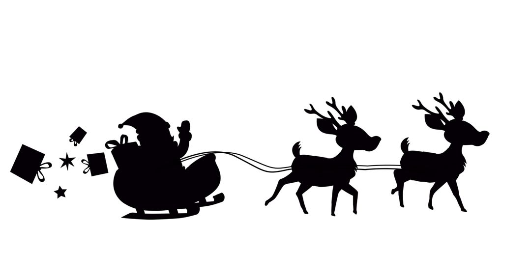 Silhouette of Santa Claus in Sleigh with Flying Gifts and Reindeer - Free Images, Stock Photos and Pictures on Pikwizard.com