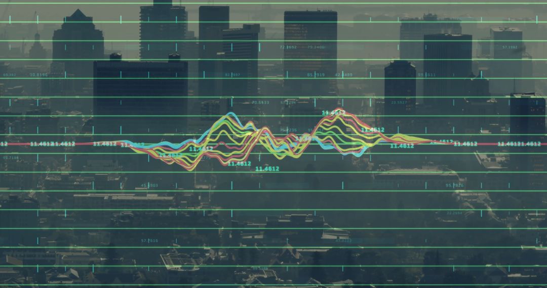 Colorful Data Graphs Overlaying Modern Cityscape