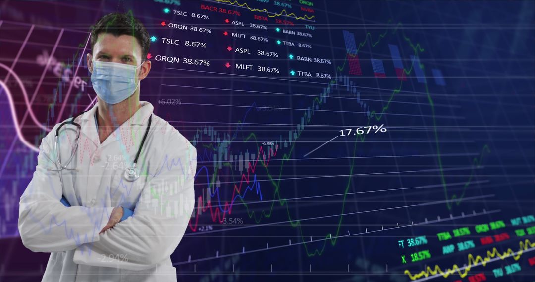 Healthcare Professional Overlapping Stock Market Graphs Integrated