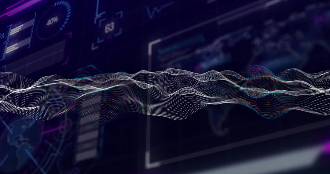 Digital Waveforms Overlaying Data and World Map