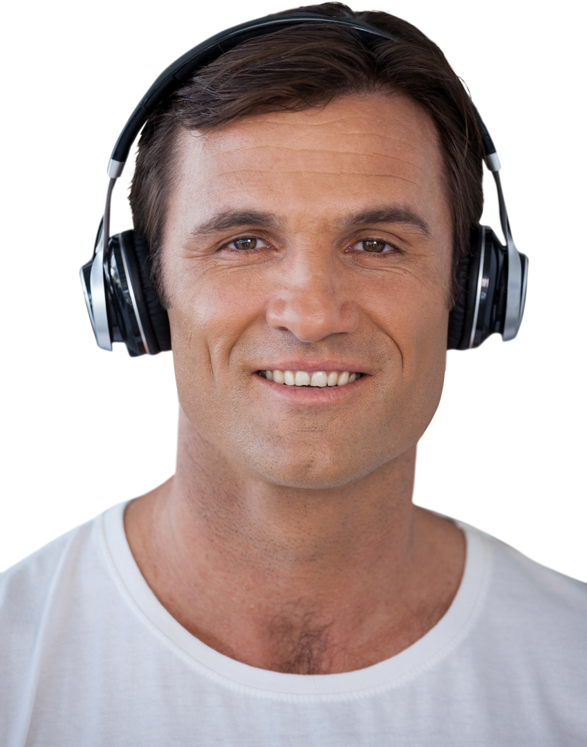 Transparent Portrait of Mature Man Smiling with Headphones - Download Free Stock Images Pikwizard.com