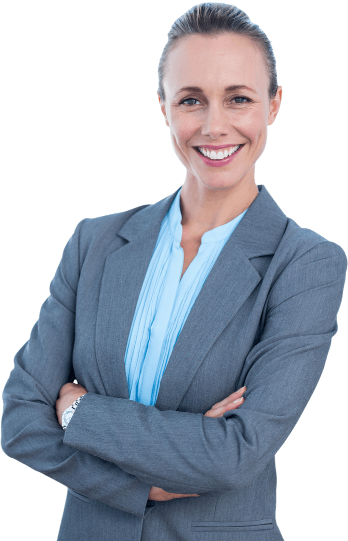 Transparent Confident Businesswoman with Arms Crossed Smiling