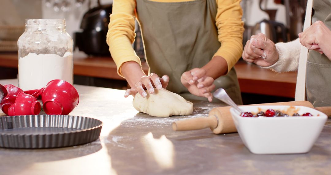 Mother and Daughter Baking Together in Rustic Kitchen