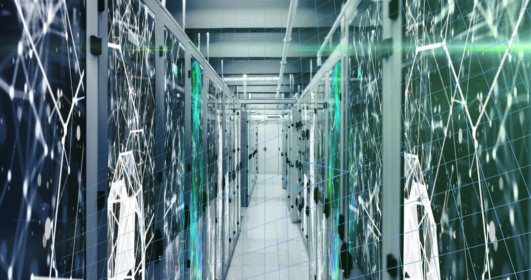 High-Tech Data Processing Servers with Digital Network Overlay