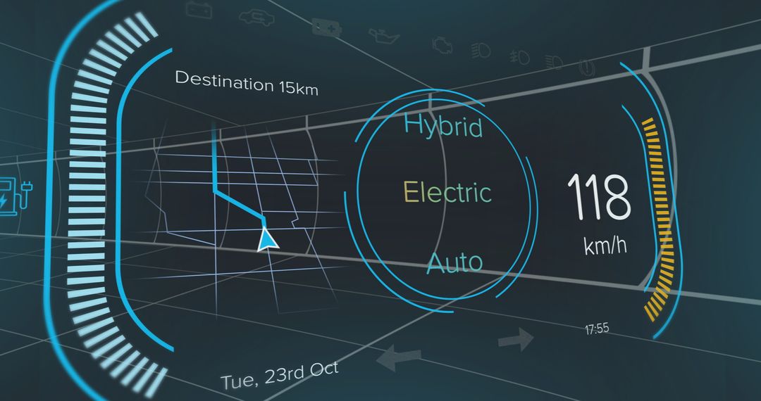 Futuristic Car HUD Display Showing Navigation and Speed