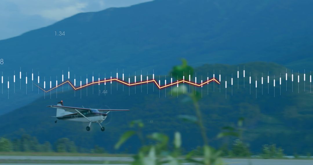 Plane Landing with Overlayed Heartbeat Graph Symbolizing Data Connectivity - Free Images, Stock Photos and Pictures on Pikwizard.com