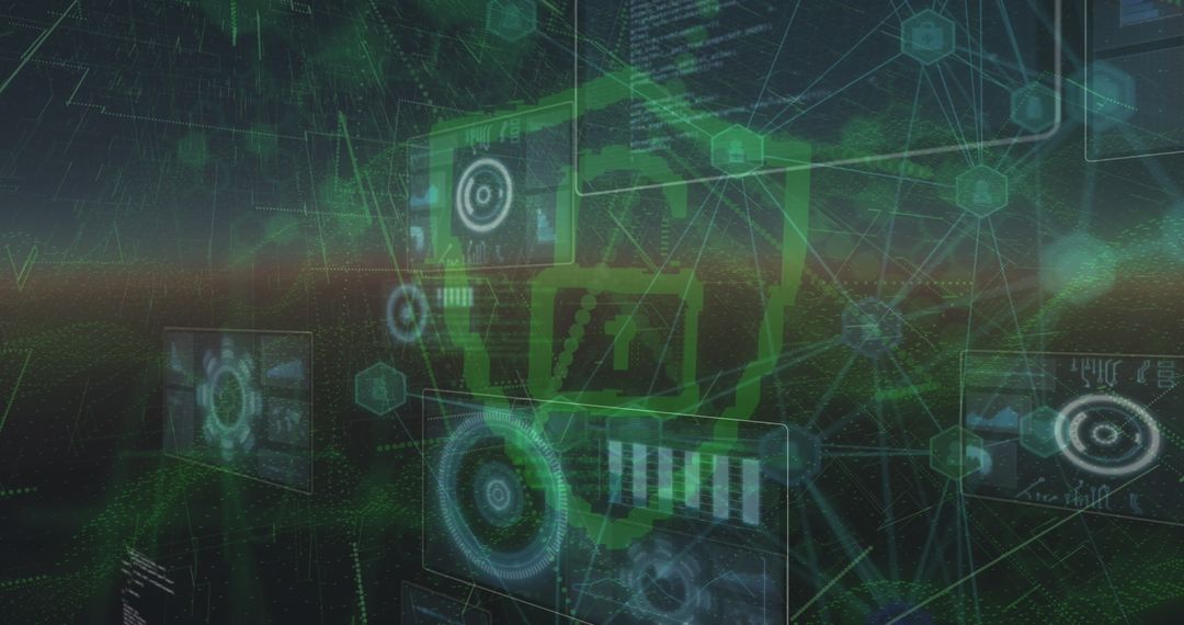 Digital Security Padlock Overlaid on Complex Data Network