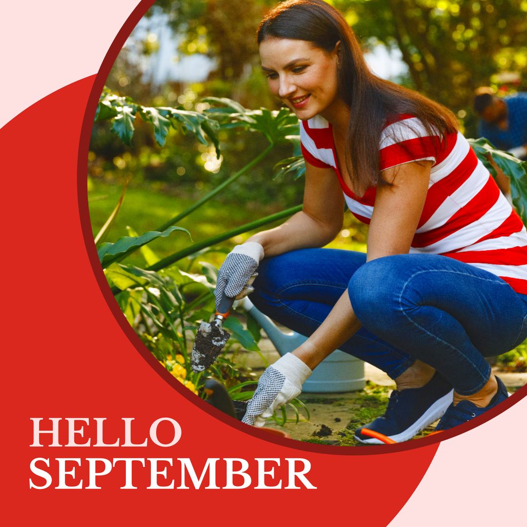 Woman Gardening with 'Hello September' Conceptual Design