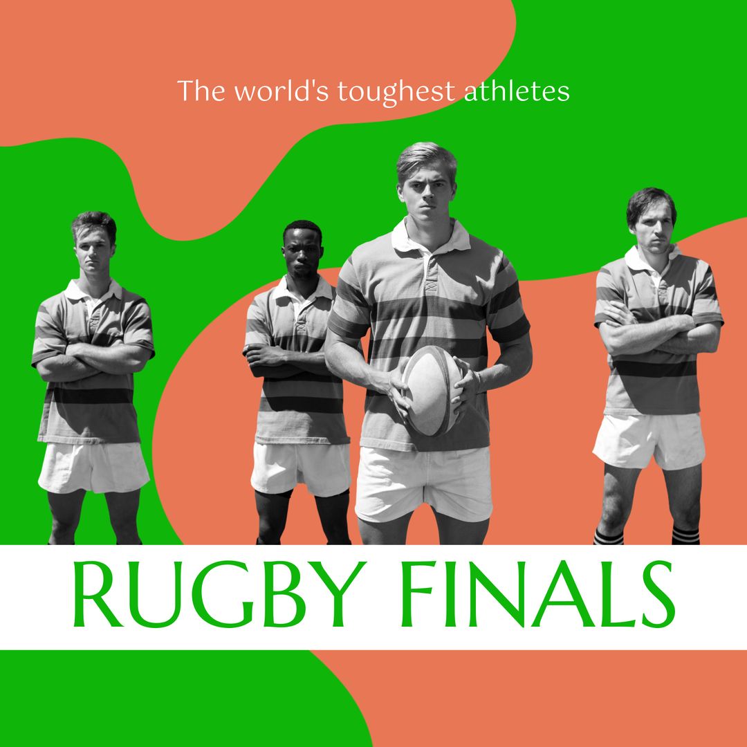 Rugby Finals Announcement with Diverse Male Team in Uniforms - Download Free Stock Templates Pikwizard.com