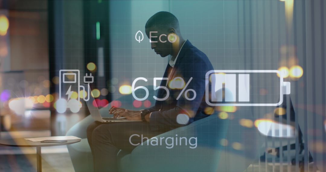 Digital Businessman with Battery Charging Interface Overlay