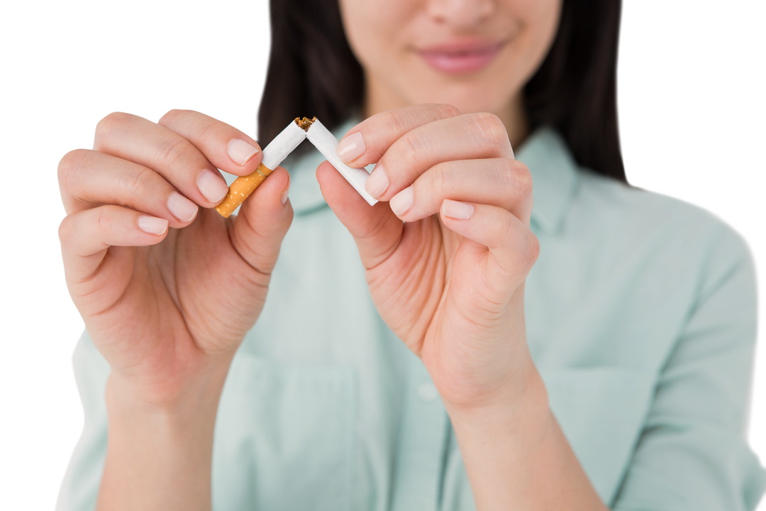 Smiling Woman Snapping Cigarette in Half on Transparent Background - Download Free Stock Images Pikwizard.com