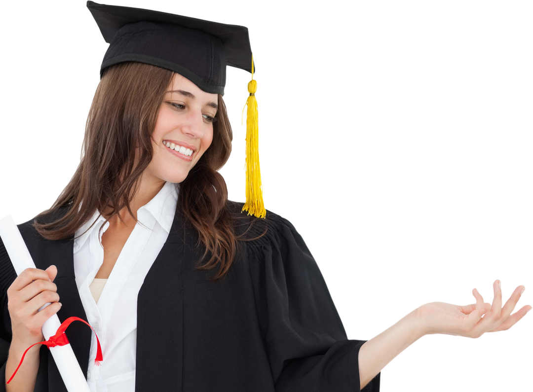 Caucasian Female Graduating Student Holding Diploma On Transparent Background - Download Free Stock Images Pikwizard.com